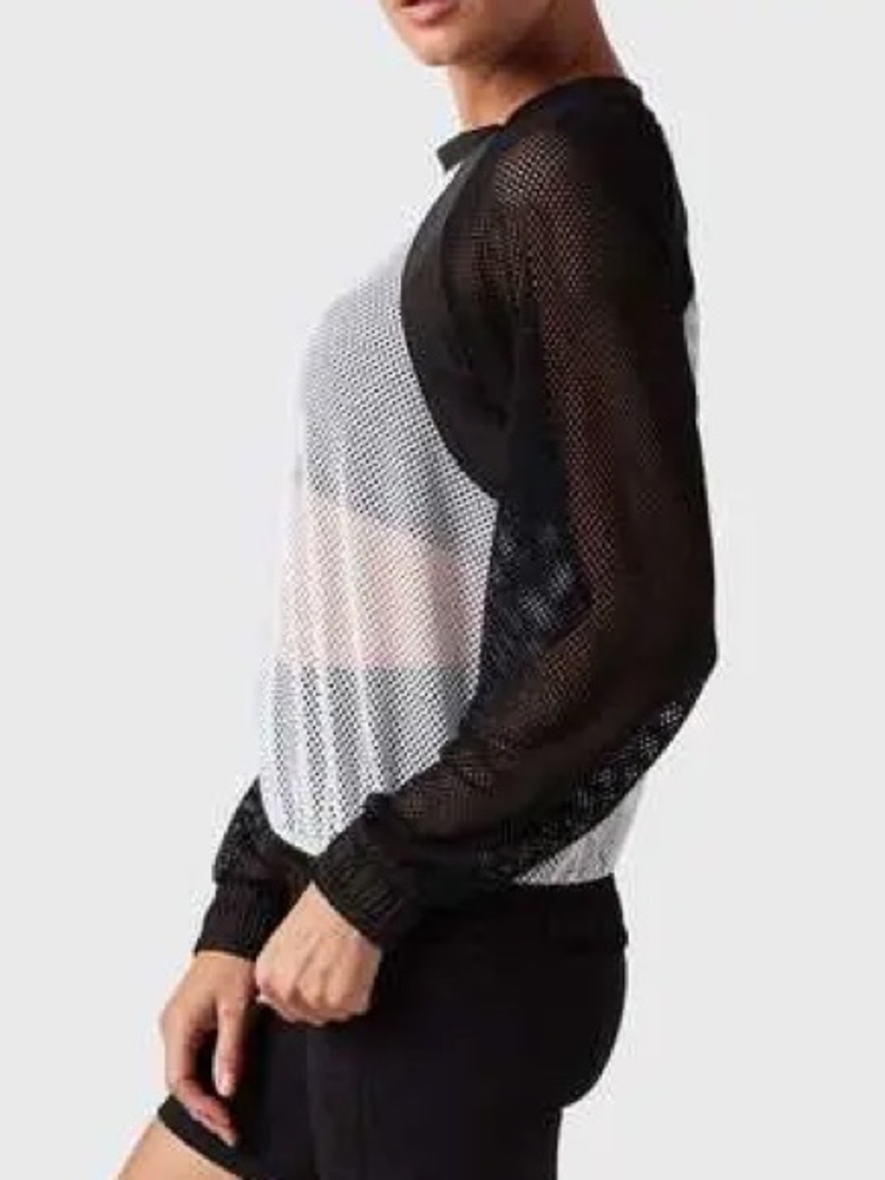 blanc noir Black & White Mesh Raglan Long Sleeve Top